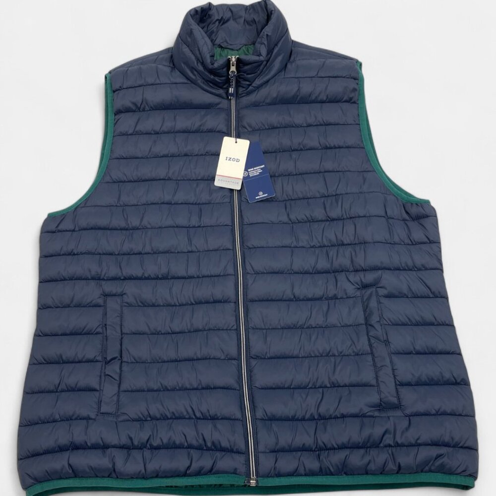 Izod Men's Puffer Vest Jacket Blue Insulated Wind Resistant Pockets Size XL NEW